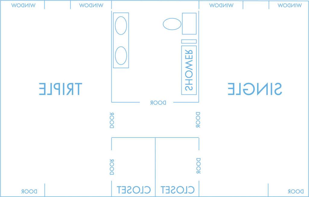 Triple layout with shared bathroom